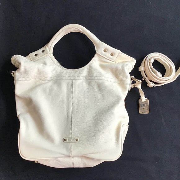 FRYE Cream leather hobo bag woven leather detail - Picture 4 of 8
